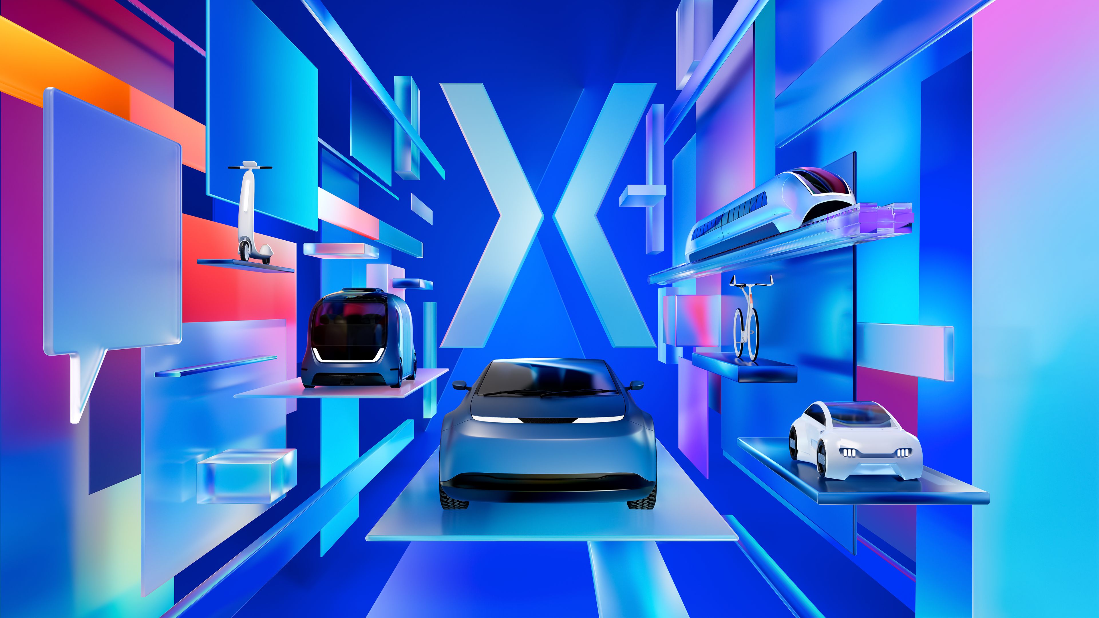 Blaues Visual der IAA mit Fahrzeugen