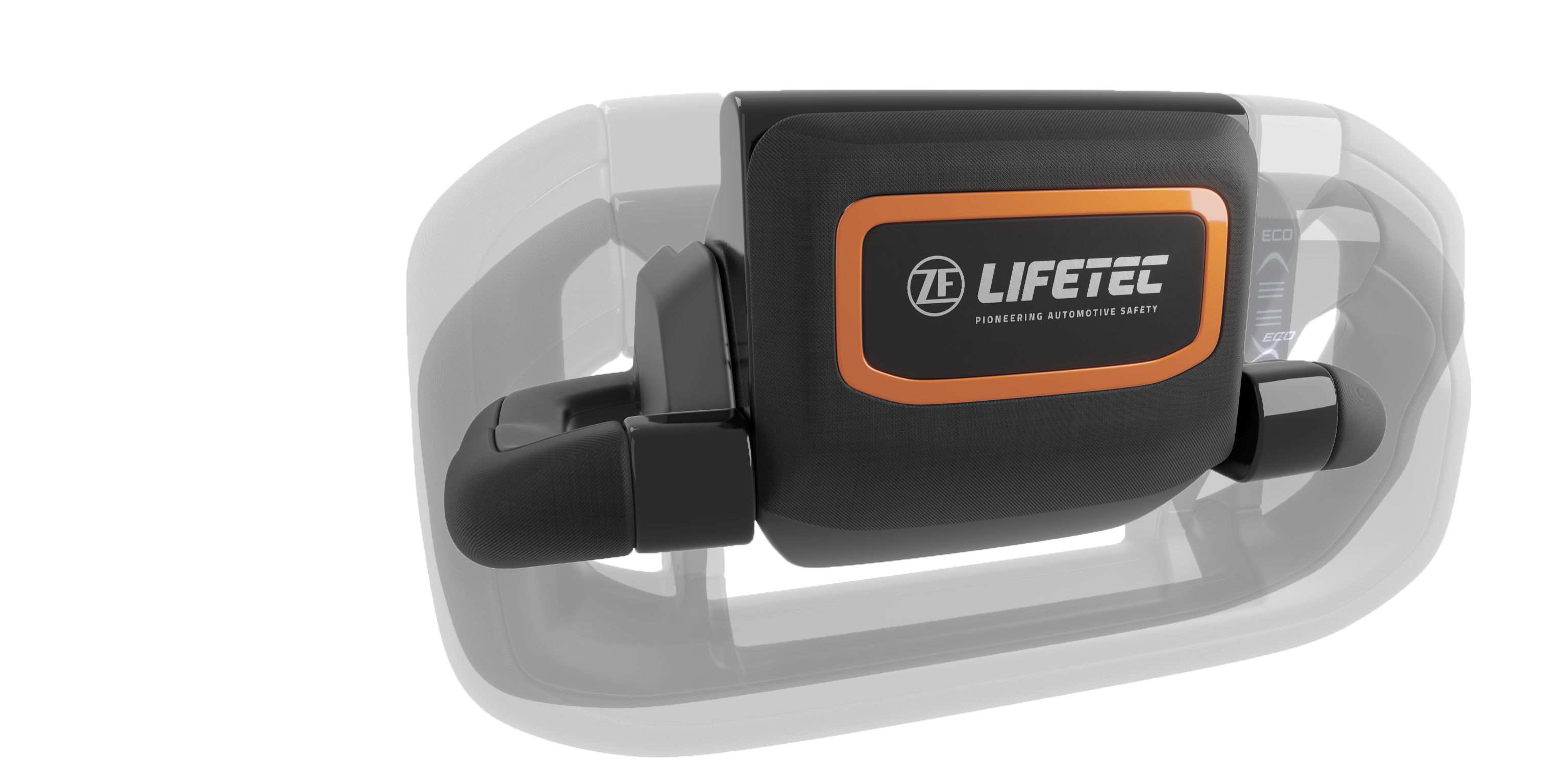 Klappbares Lenkrad mit ZF LIFETEC Logo in der Mitte