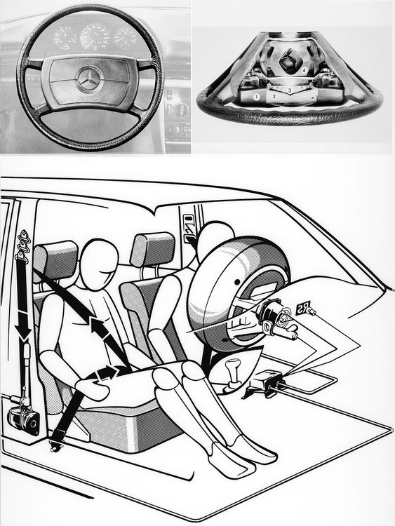 Mercedes-Benz Lenkrad mit Airbag und Sicherheitsgurt im Auto