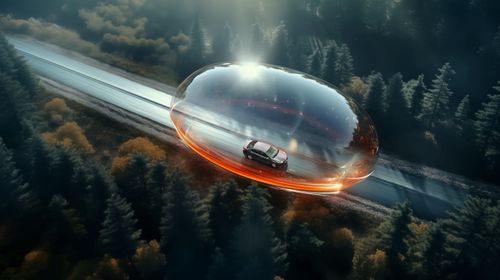 Auto mit Sicherheitsfeld auf Waldstraße