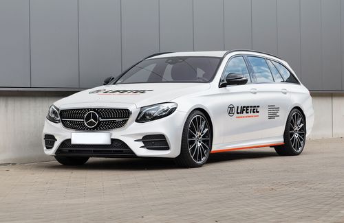 White demo car with ZF Lifetec logo